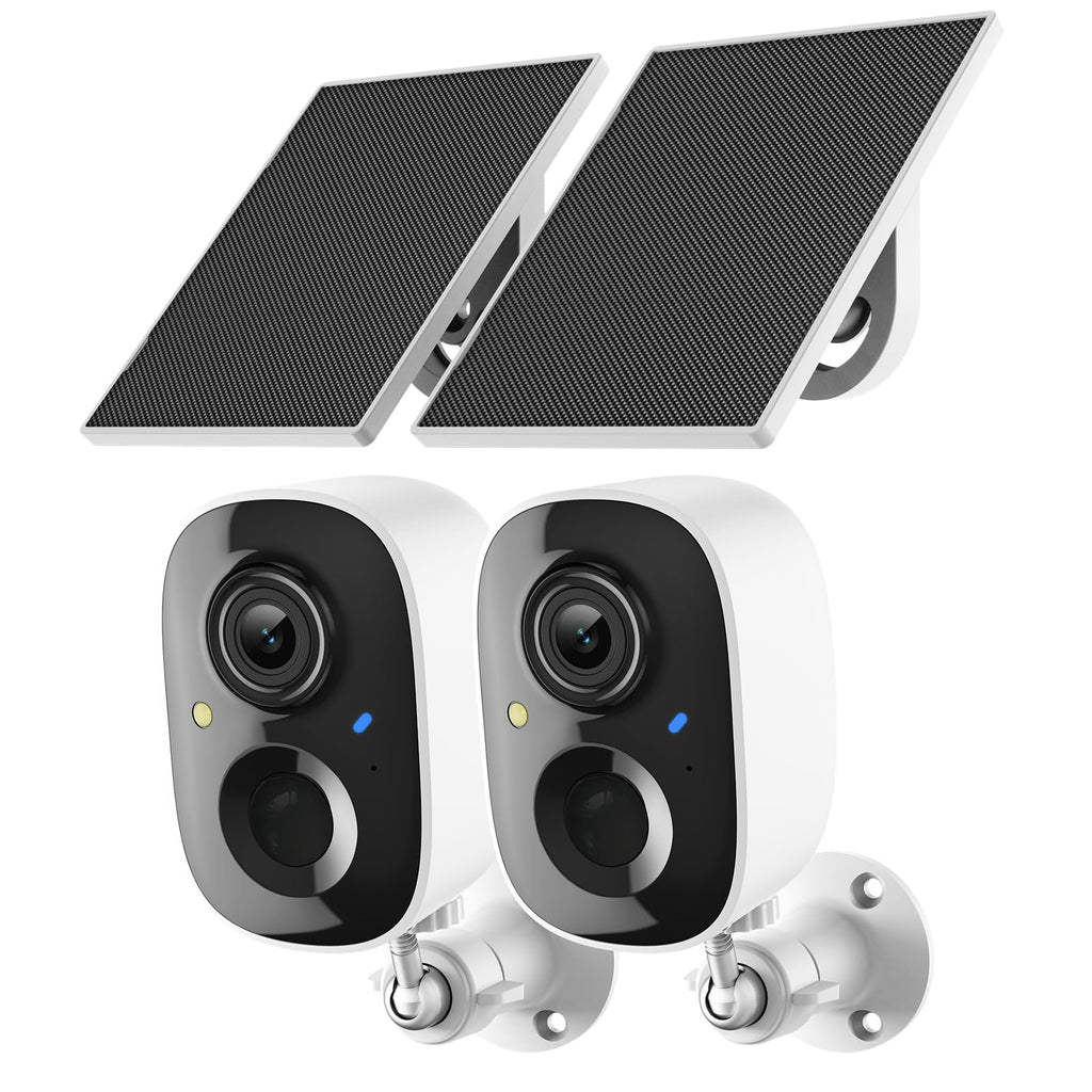FAZOXO 2K Wireless Outdoor Solar Security Cameras - 2 Pack