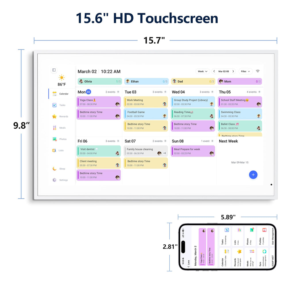 FLYEVFISH Digital Calendar 15.6 Inch Interactive Wall Planner