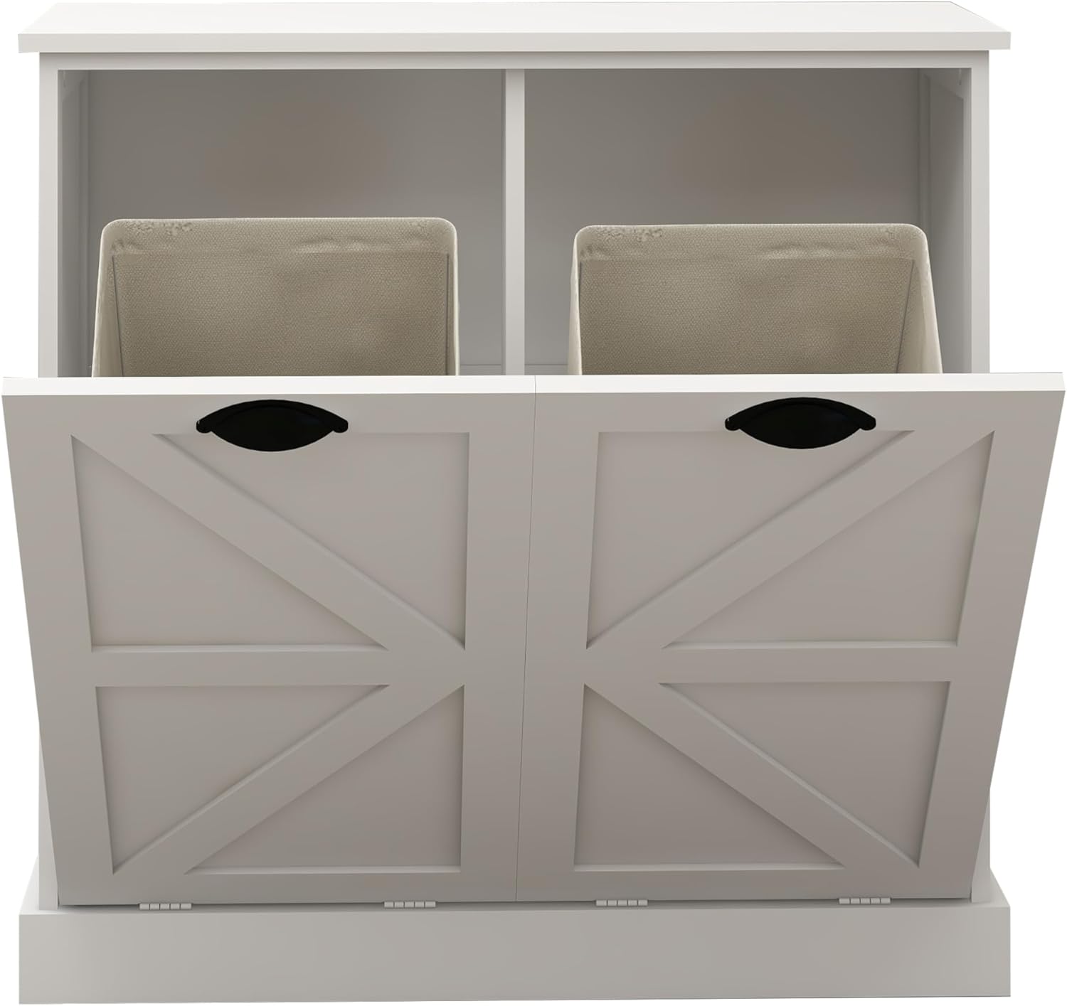 KEIKI White Tilt-Out Bathroom Laundry Sorter Cabinet with Dual Compartments & Removable Bags, Freestanding Hidden Hamper Storage with Anti-Tip Kit