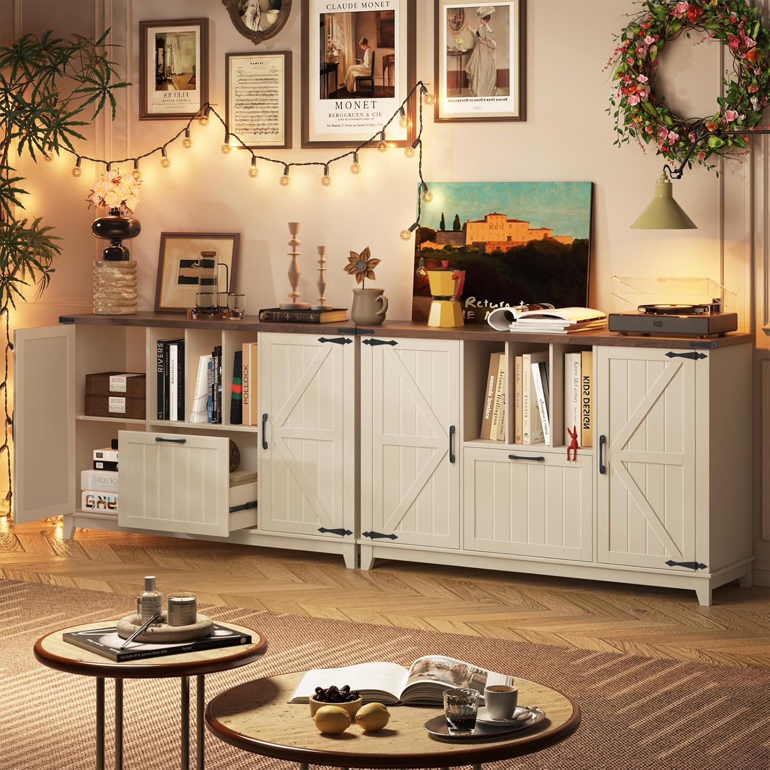 Lateral File Cabinet with File Drawer, Farmhouse Filing Cabinet with Storage Shelves for Legal/A4/Letter Size Hanging Files, Large Modern Printer Stand for Home Office (Rustic White and Brown)