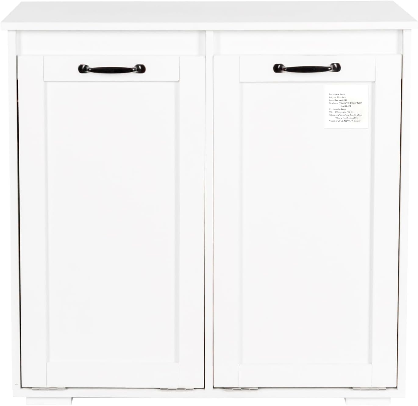 LUMISOL Double Tilt-Out Laundry Hamper Cabinet, Farmhouse Laundry Cabinet with Hidden Fabric Baskets, Wooden Bathroom Storage Cabinet with Doors for Living Room, Kitchen, White