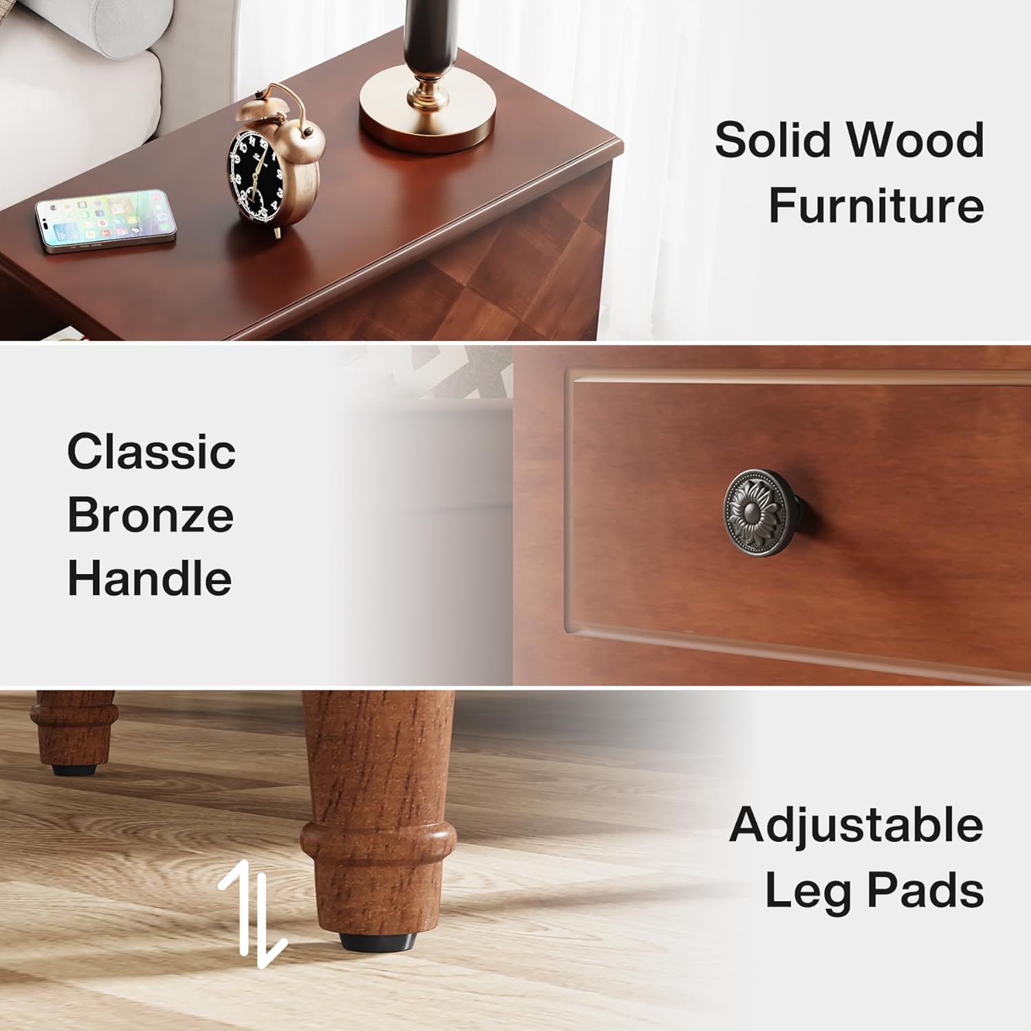 Tribesigns Solid Wood End Table, Fully Assembled Narrow Side Table with Drawers, Pre-Assembled Nightstand Slim Bedside Table for Small Spaces, Living Room, Bedroom, Brown