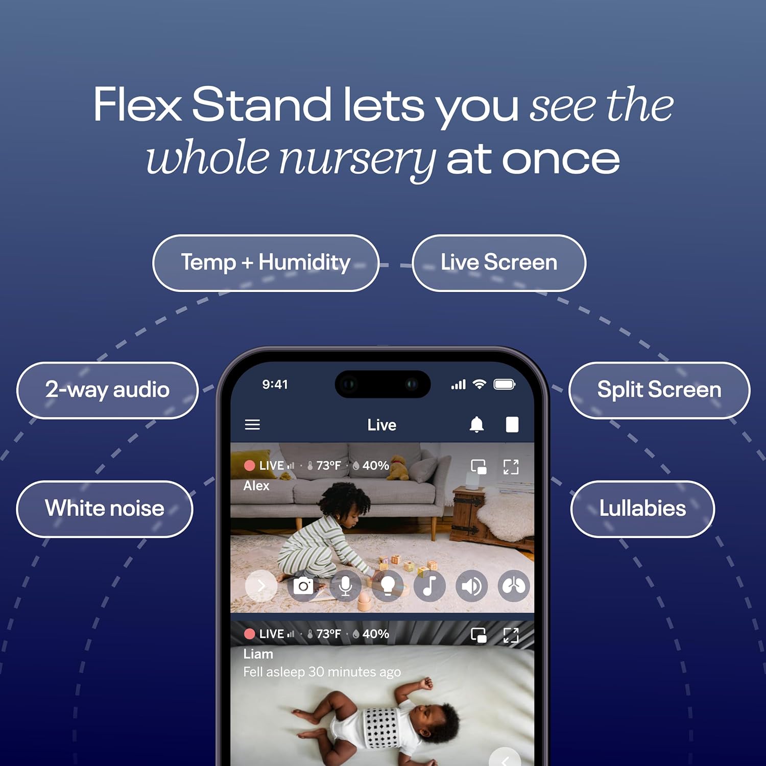 Nanit Pro Smart Baby Monitor & Flex Stand - 1080p Wi-Fi Video Camera, Sensor-Free Sleep & Breathing Motion Tracker, 2-Way Audio, Sound/Motion/Cry Notifications, Night Vision, and Breathing Band