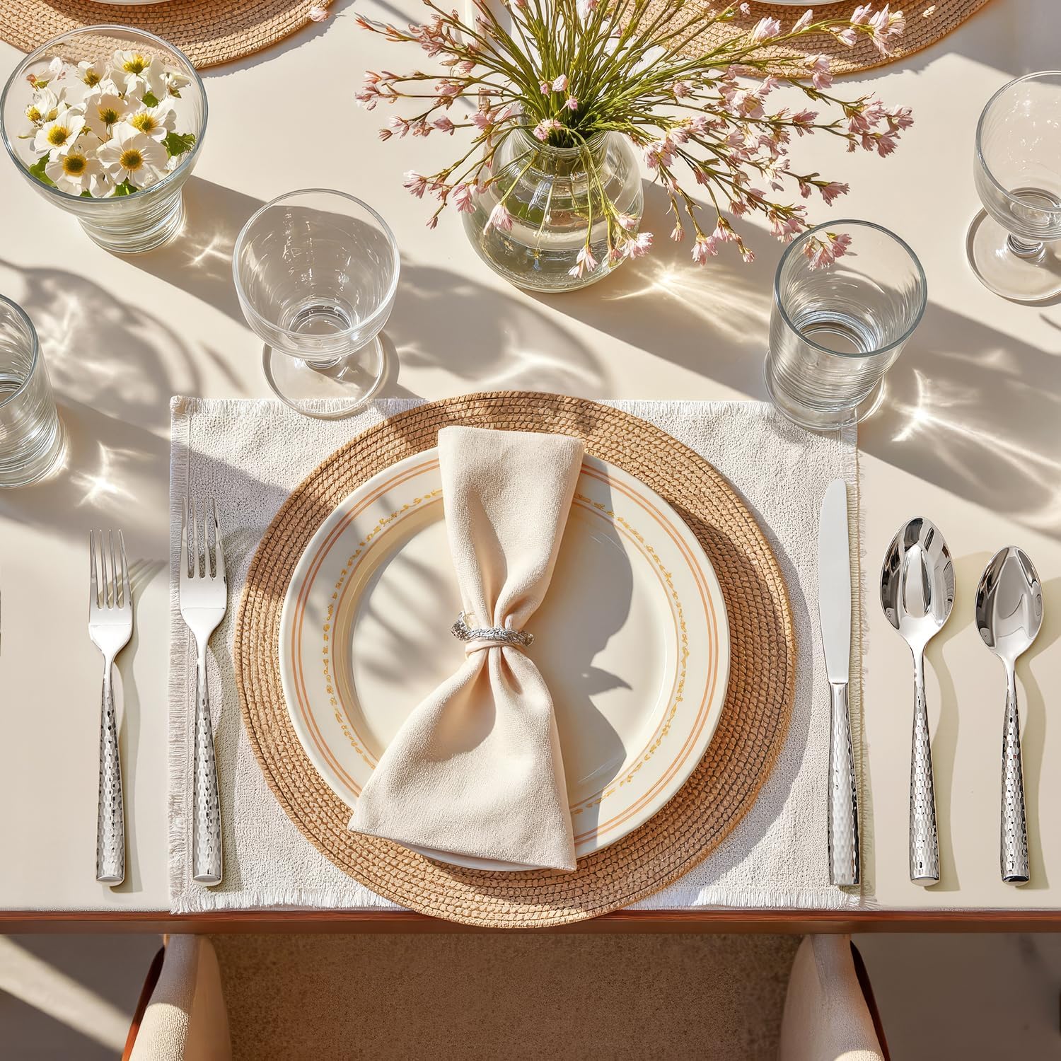 Kingstone Hammered Silverware Set, 60-Piece Flatware Set for 12, 18/10 Stainless Steel Heavy Duty Cutlery Set, Mirror Polished Utensil Sets for Home, Restaurant, Wedding, Dishwasher Safe