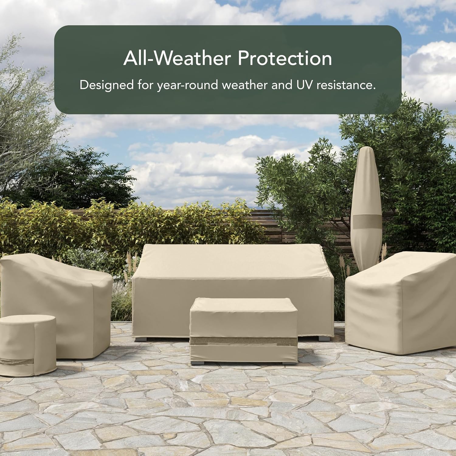 Covermates Elite Rectangular Fire Pit Cover – Water-Resistant Outdoor Protection with Durable 300D Polyester, Mesh Air Vents & Adjustable Buckle Straps, Rectangular 72W x 42D x 35H, Khaki