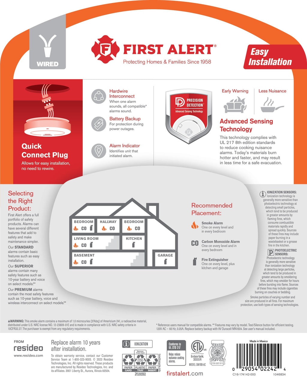 FIRST ALERT SMI100-AC Hardwire Smoke Alarm with Battery Backup